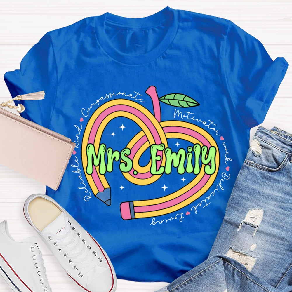 Personalized Name Pencil Heart Teacher T-shirt