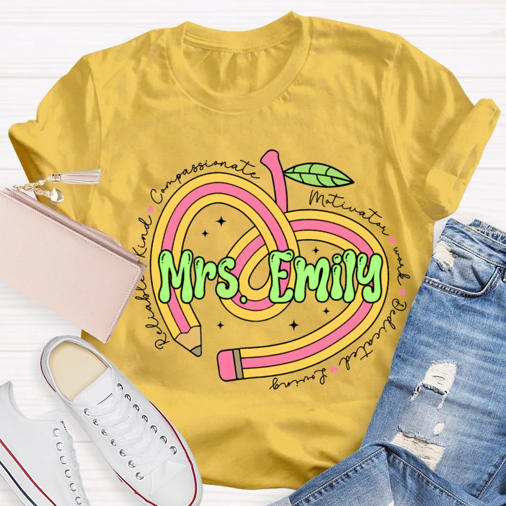 Personalized Name Pencil Heart Teacher T-shirt