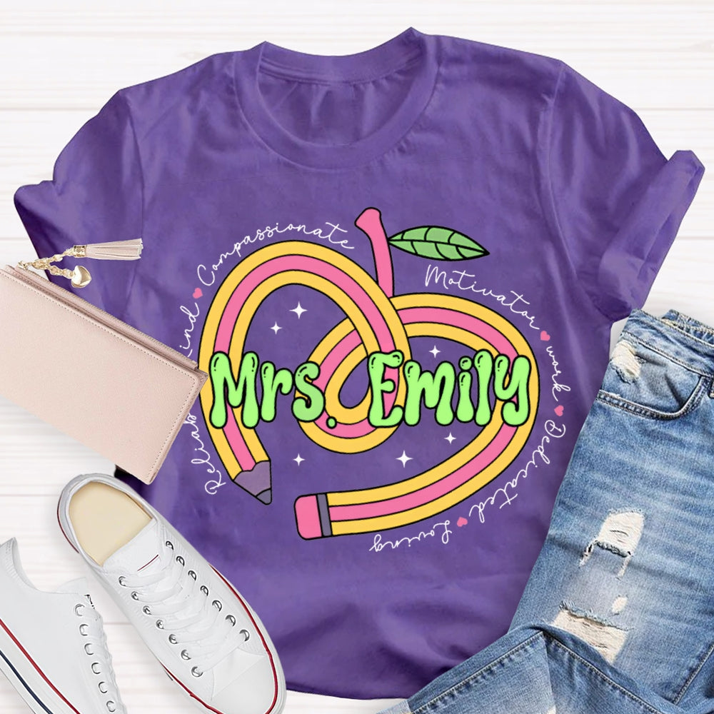 Personalized Name Pencil Heart Teacher T-shirt