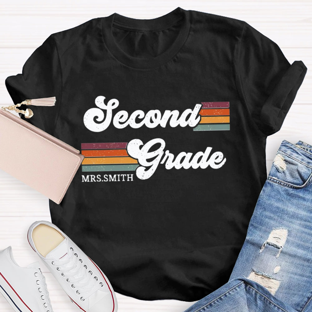 Personalized Name And Grade Second Grade Colored Bars T-shirt