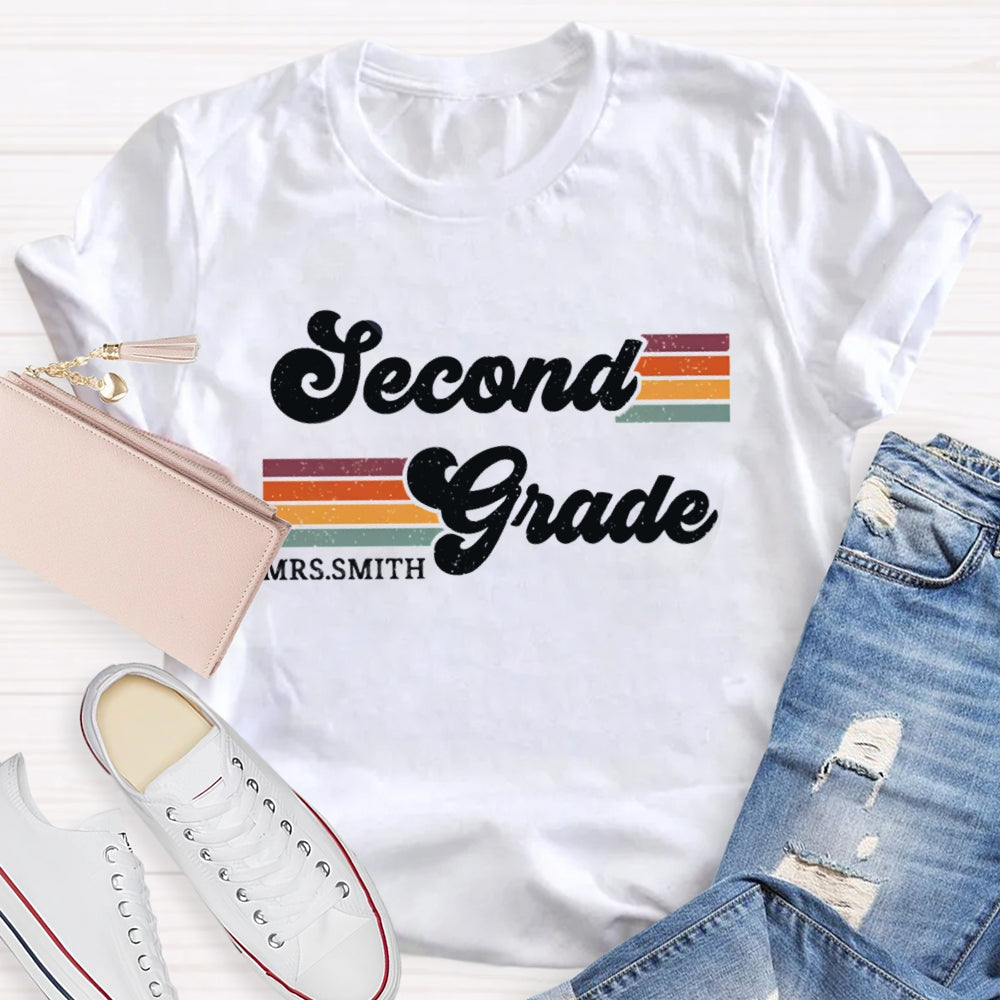Personalized Name And Grade Second Grade Colored Bars T-shirt