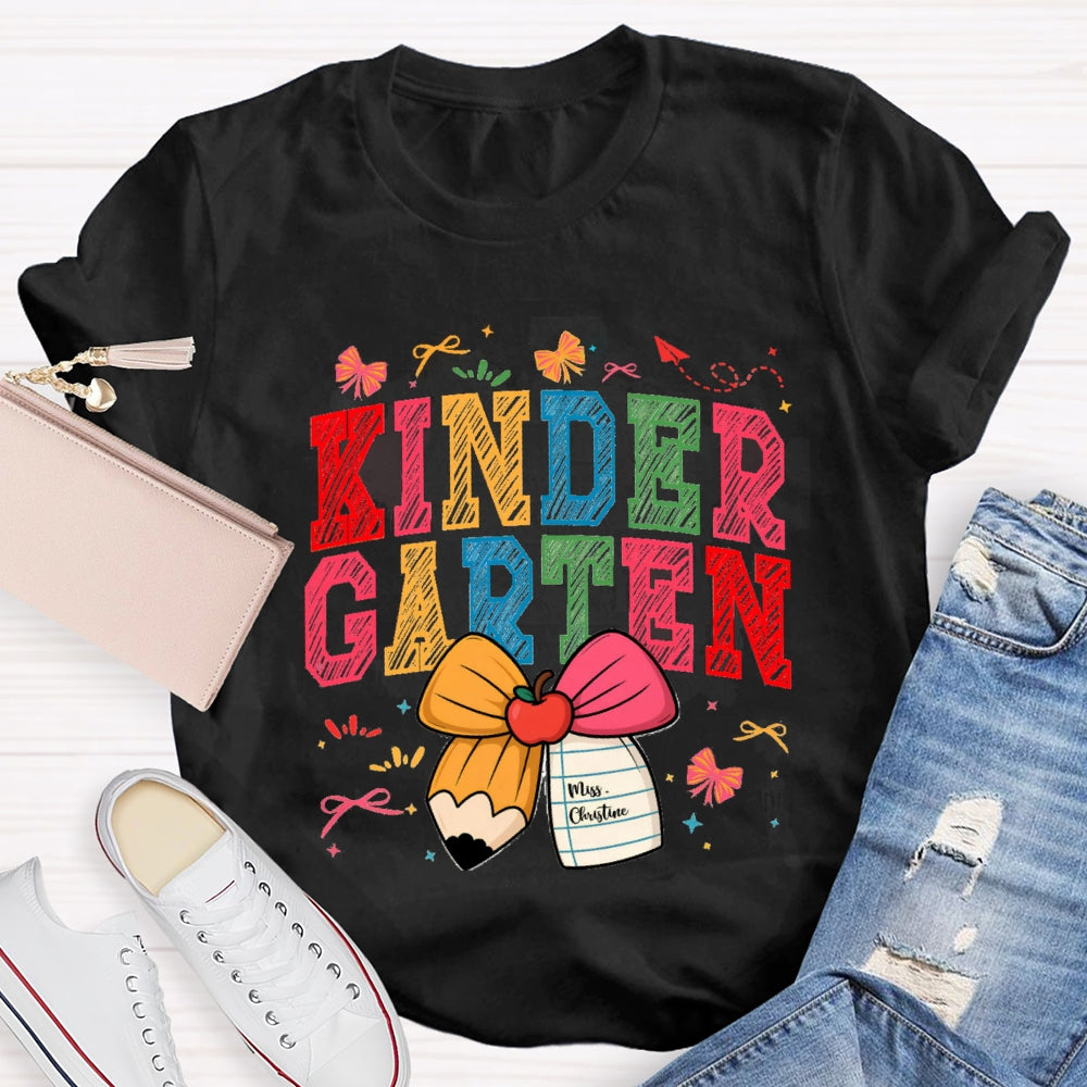 Personalized Grade And Name Apple Pencil Bow T-shirt