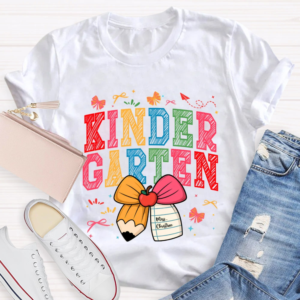 Personalized Grade And Name Apple Pencil Bow T-shirt