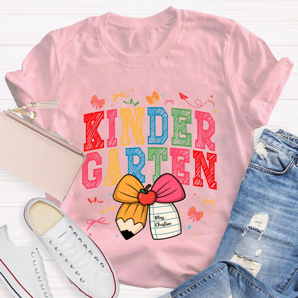 Personalized Grade And Name Apple Pencil Bow T-shirt