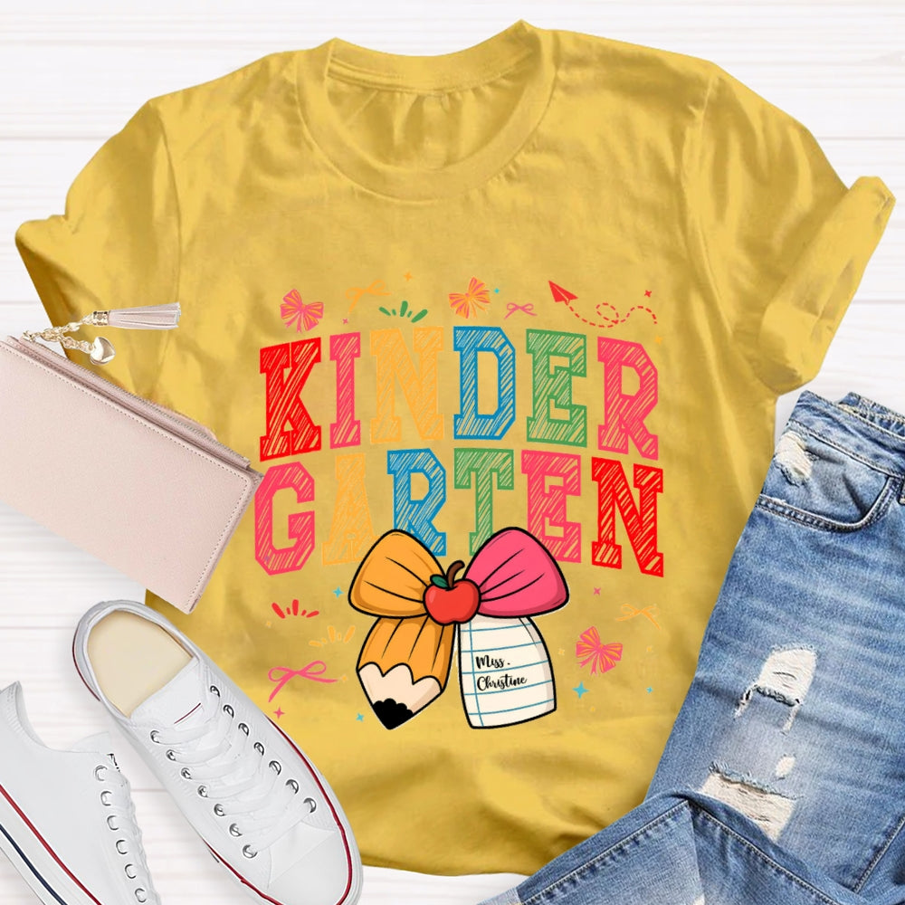 Personalized Grade And Name Apple Pencil Bow T-shirt