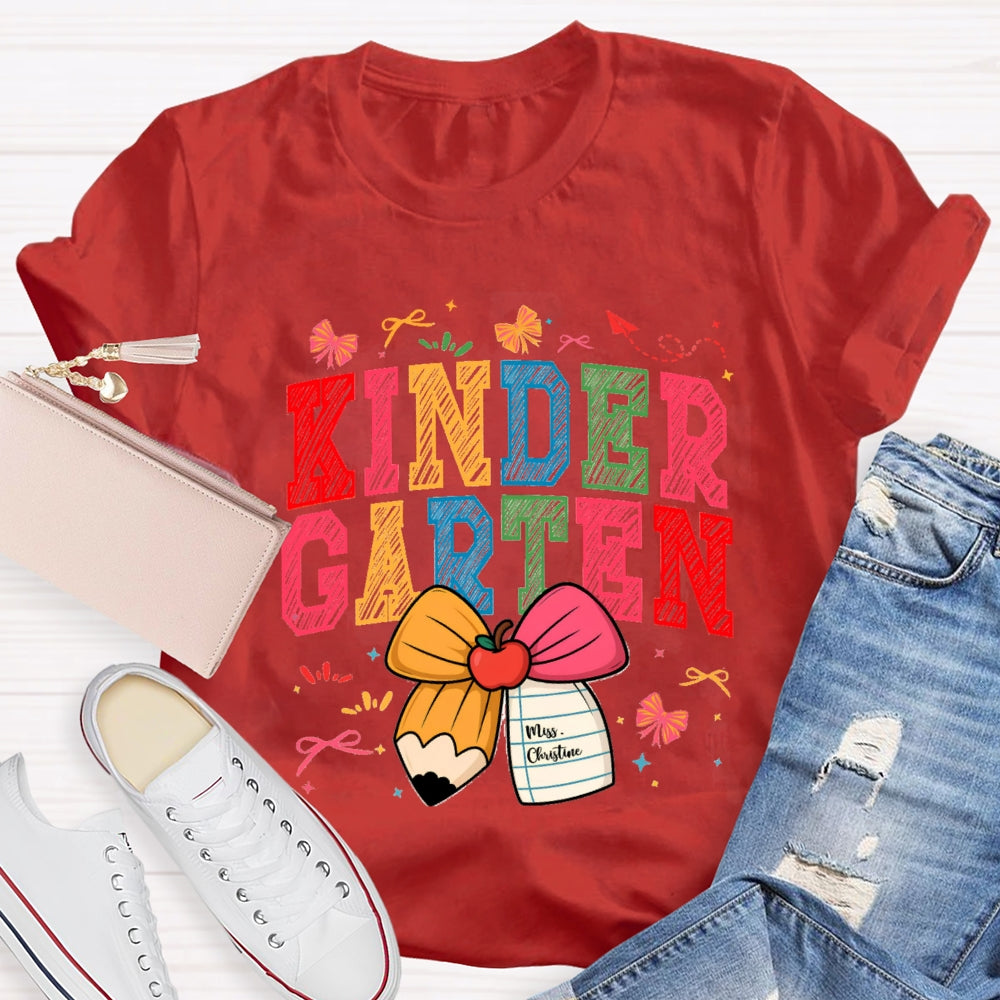 Personalized Grade And Name Apple Pencil Bow T-shirt