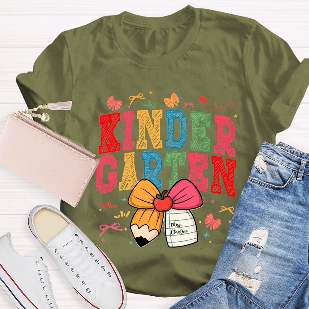 Personalized Grade And Name Apple Pencil Bow T-shirt