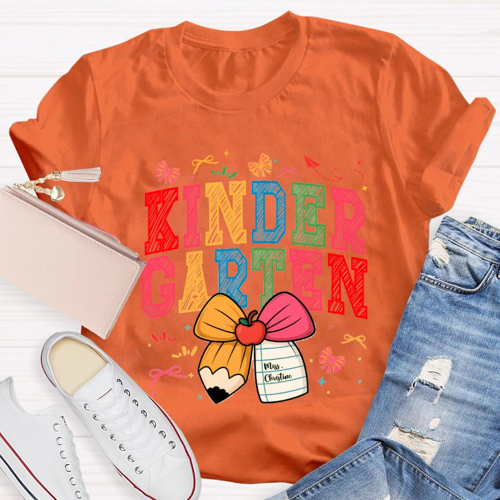 Personalized Grade And Name Apple Pencil Bow T-shirt