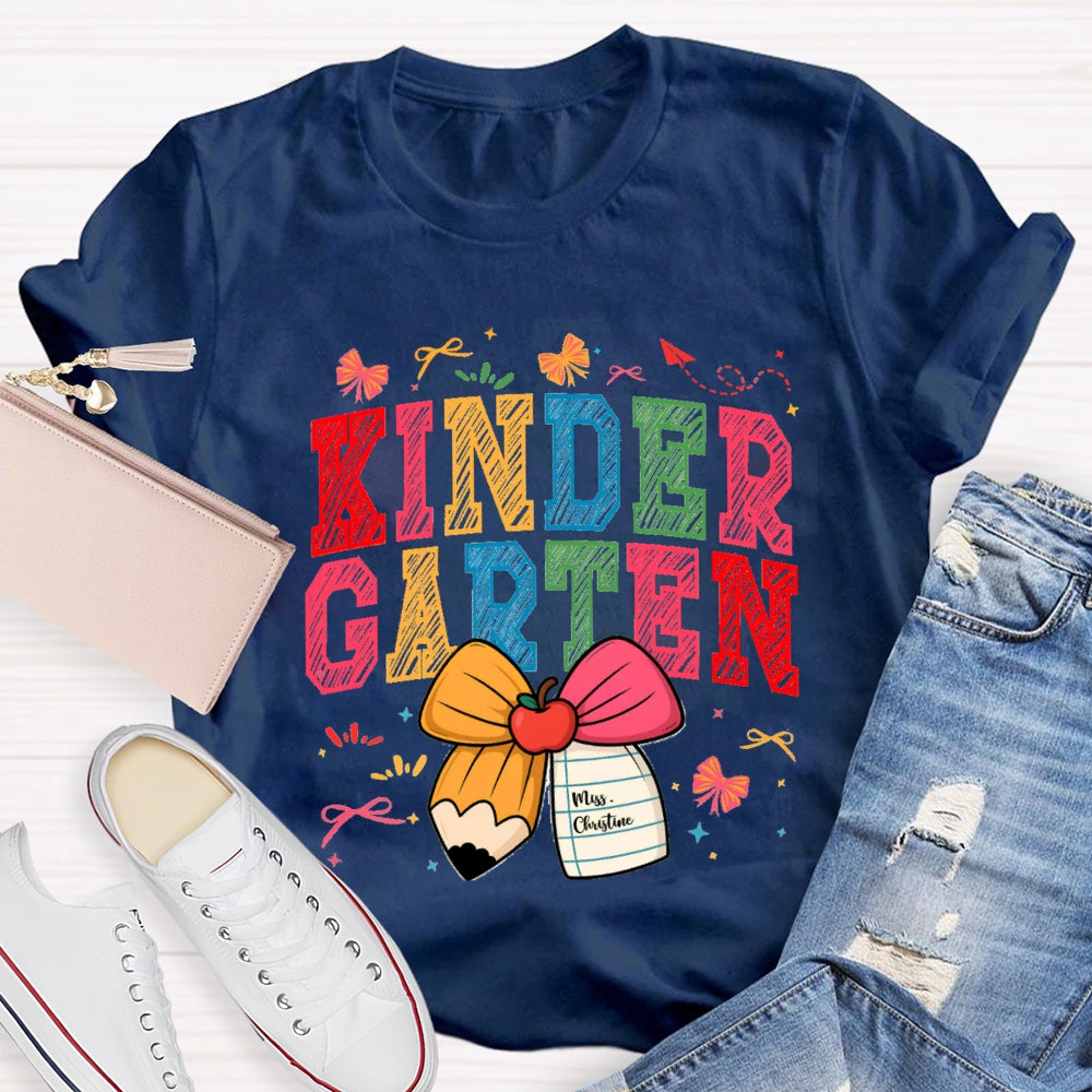 Personalized Grade And Name Apple Pencil Bow T-shirt