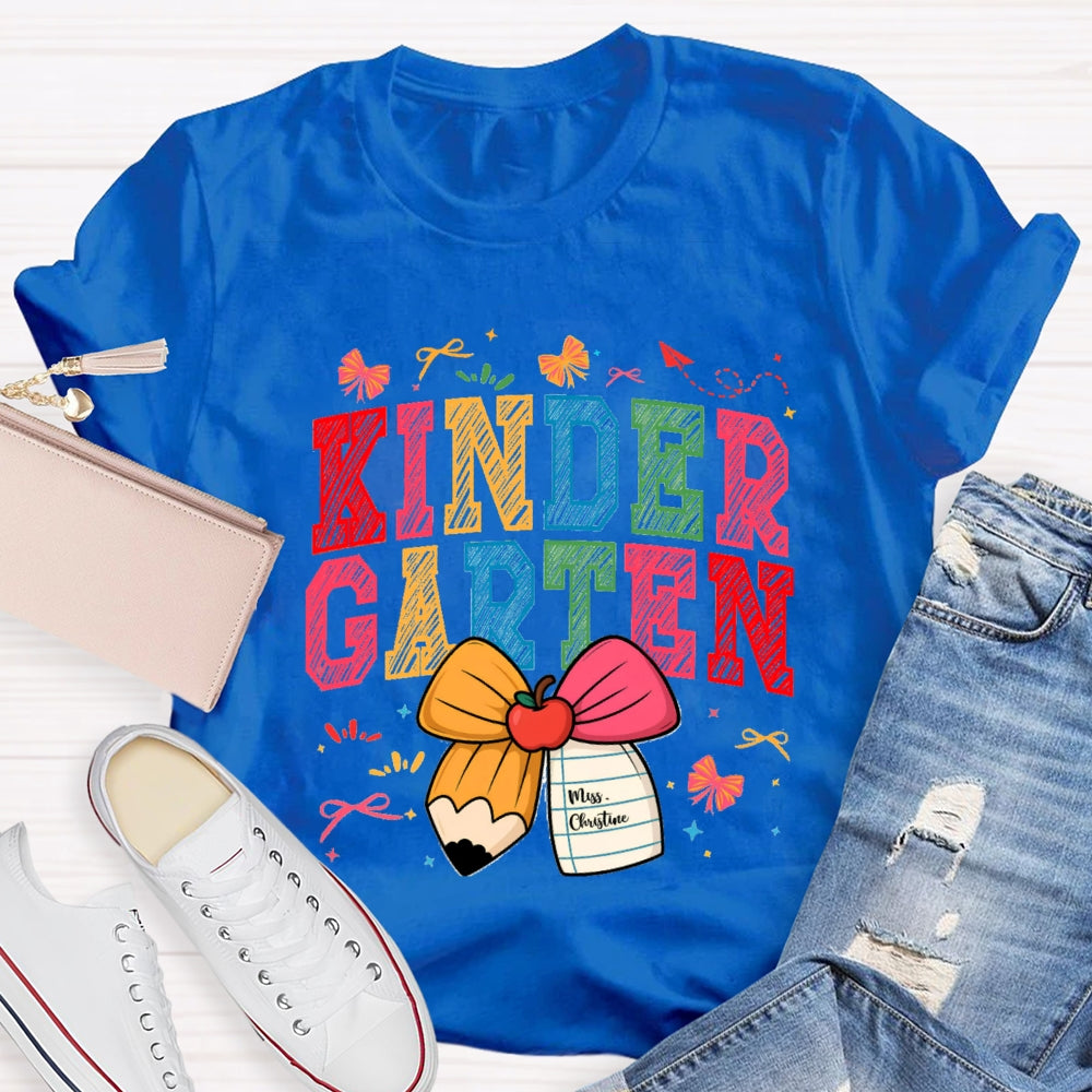 Personalized Grade And Name Apple Pencil Bow T-shirt