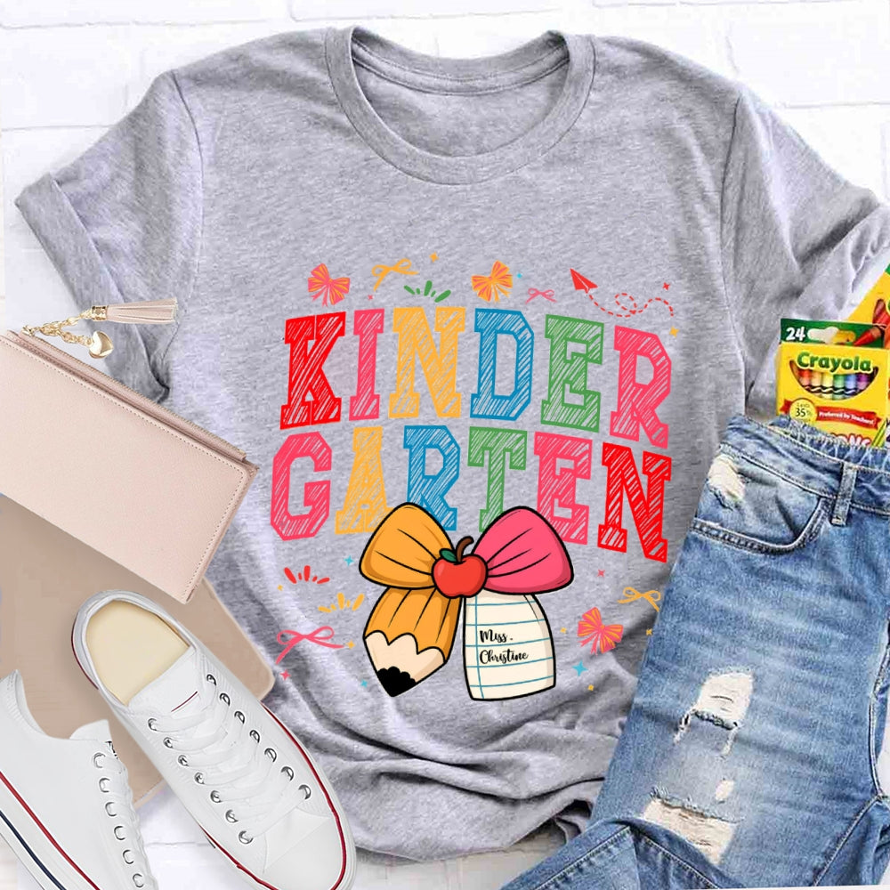 Personalized Grade And Name Apple Pencil Bow T-shirt