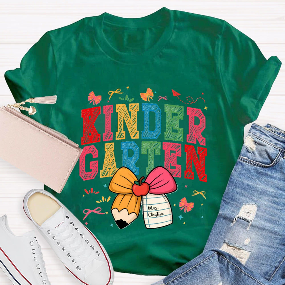 Personalized Grade And Name Apple Pencil Bow T-shirt