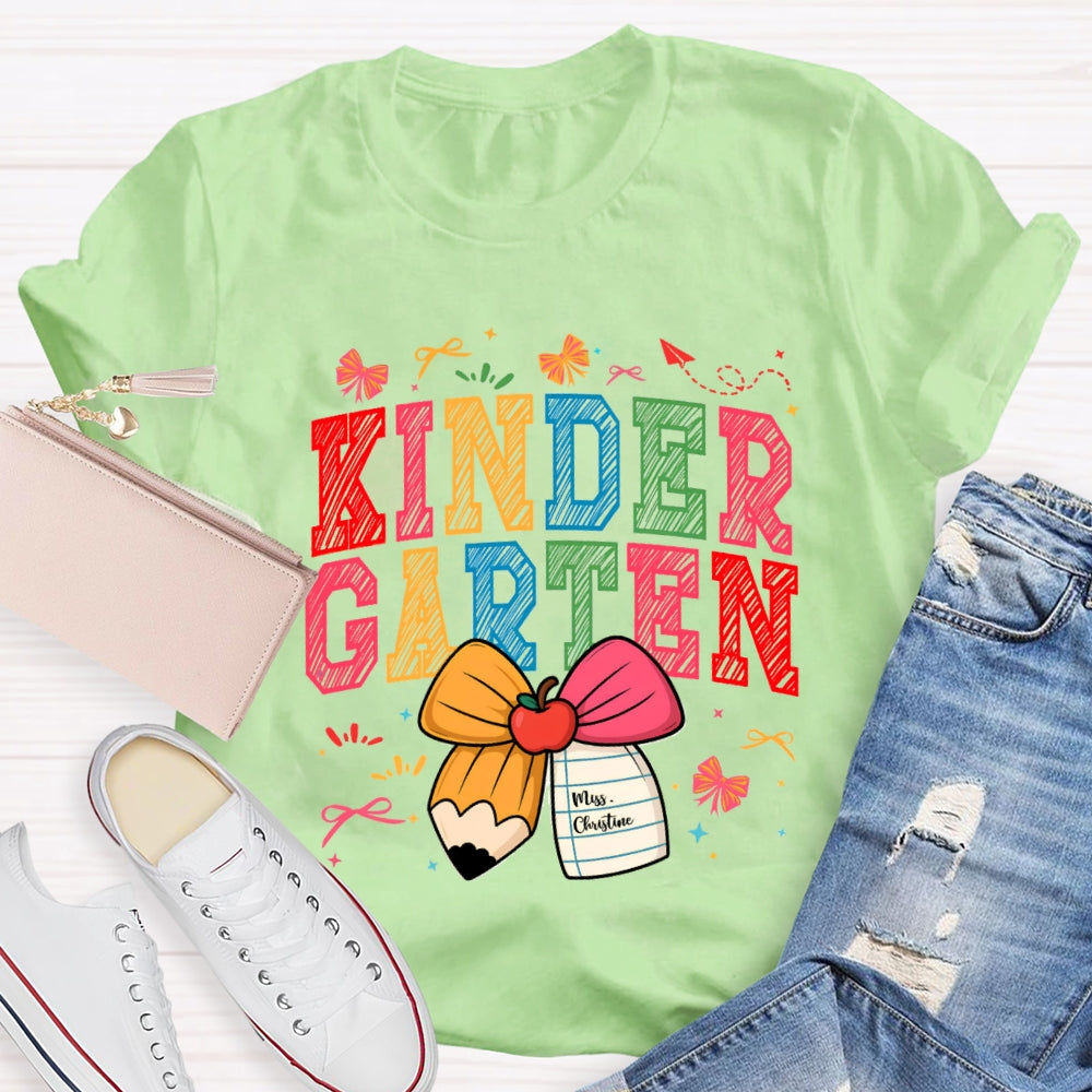 Personalized Grade And Name Apple Pencil Bow T-shirt