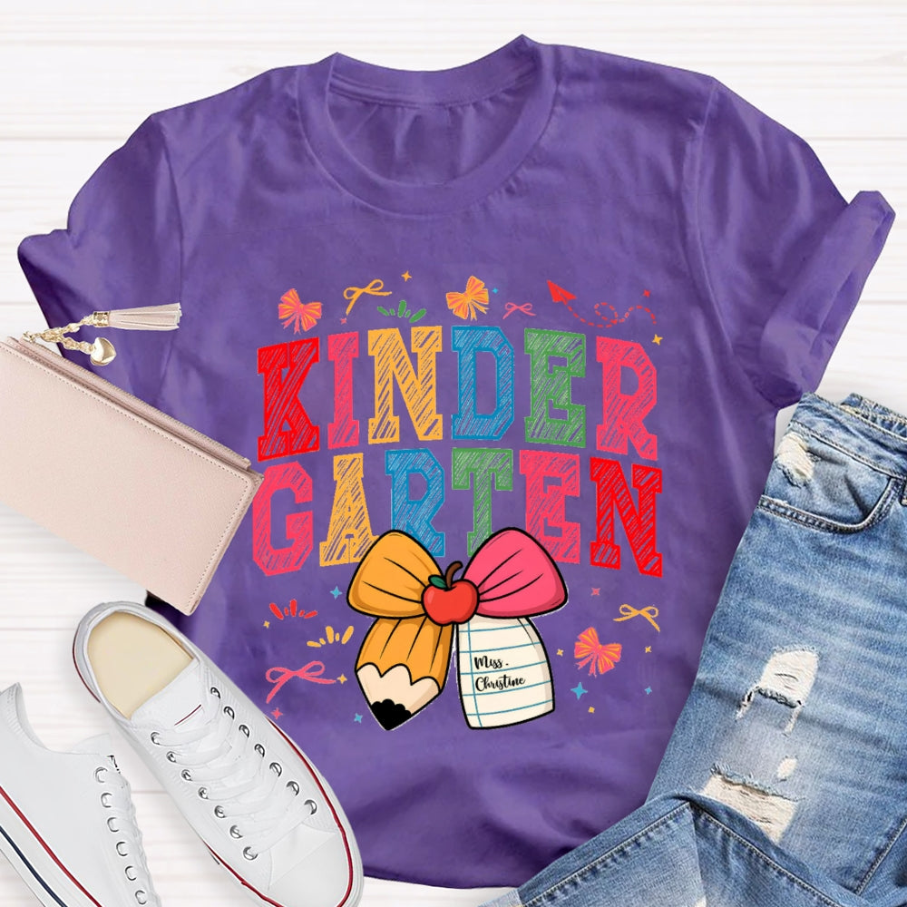 Personalized Grade And Name Apple Pencil Bow T-shirt