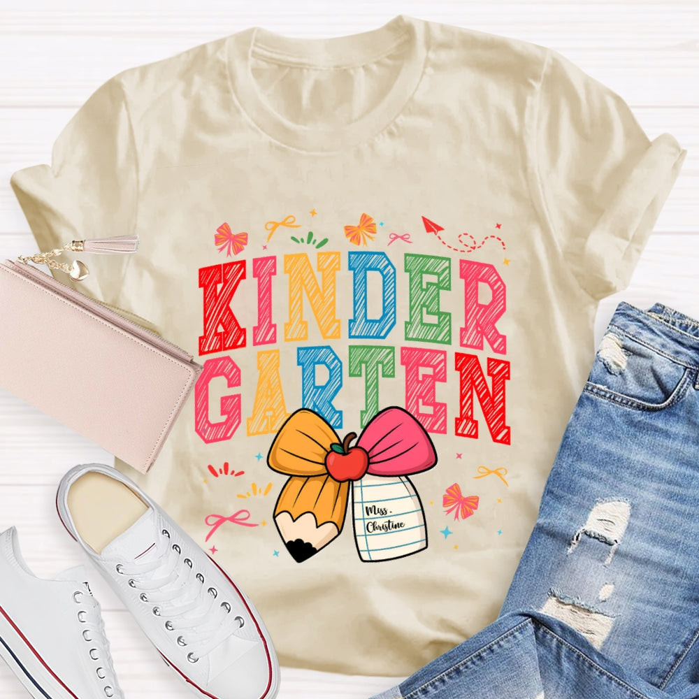 Personalized Grade And Name Apple Pencil Bow T-shirt