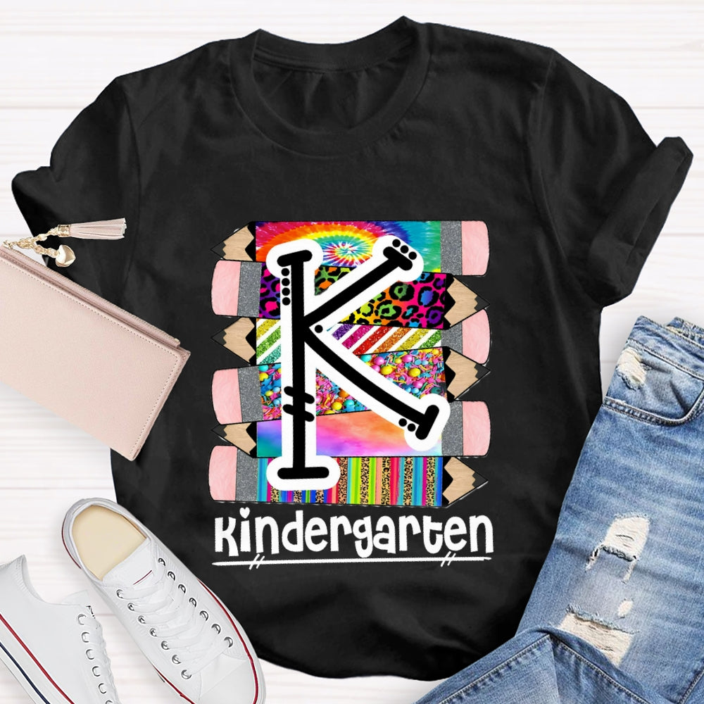 Personalized Grade K Is For Kindergarten Colored Pencil Prints T-shirt