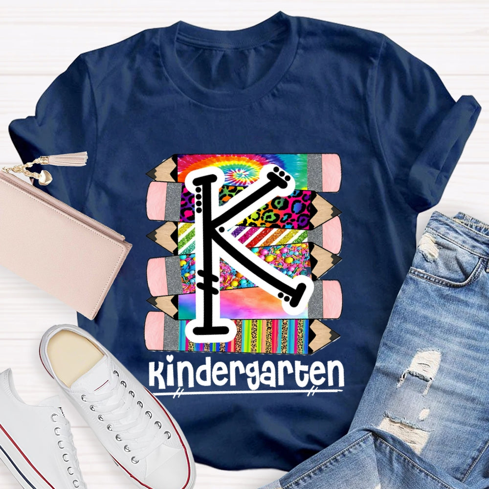 Personalized Grade K Is For Kindergarten Colored Pencil Prints T-shirt