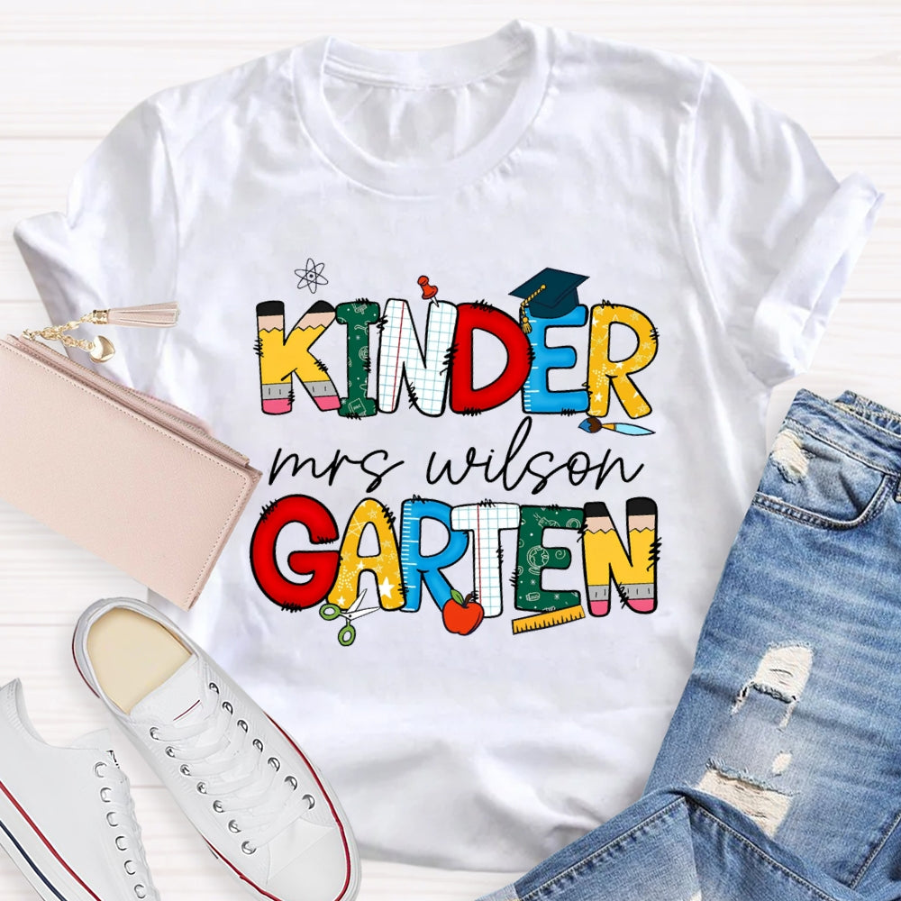Personalized Grade And Name Colorful Letter Print T-shirt