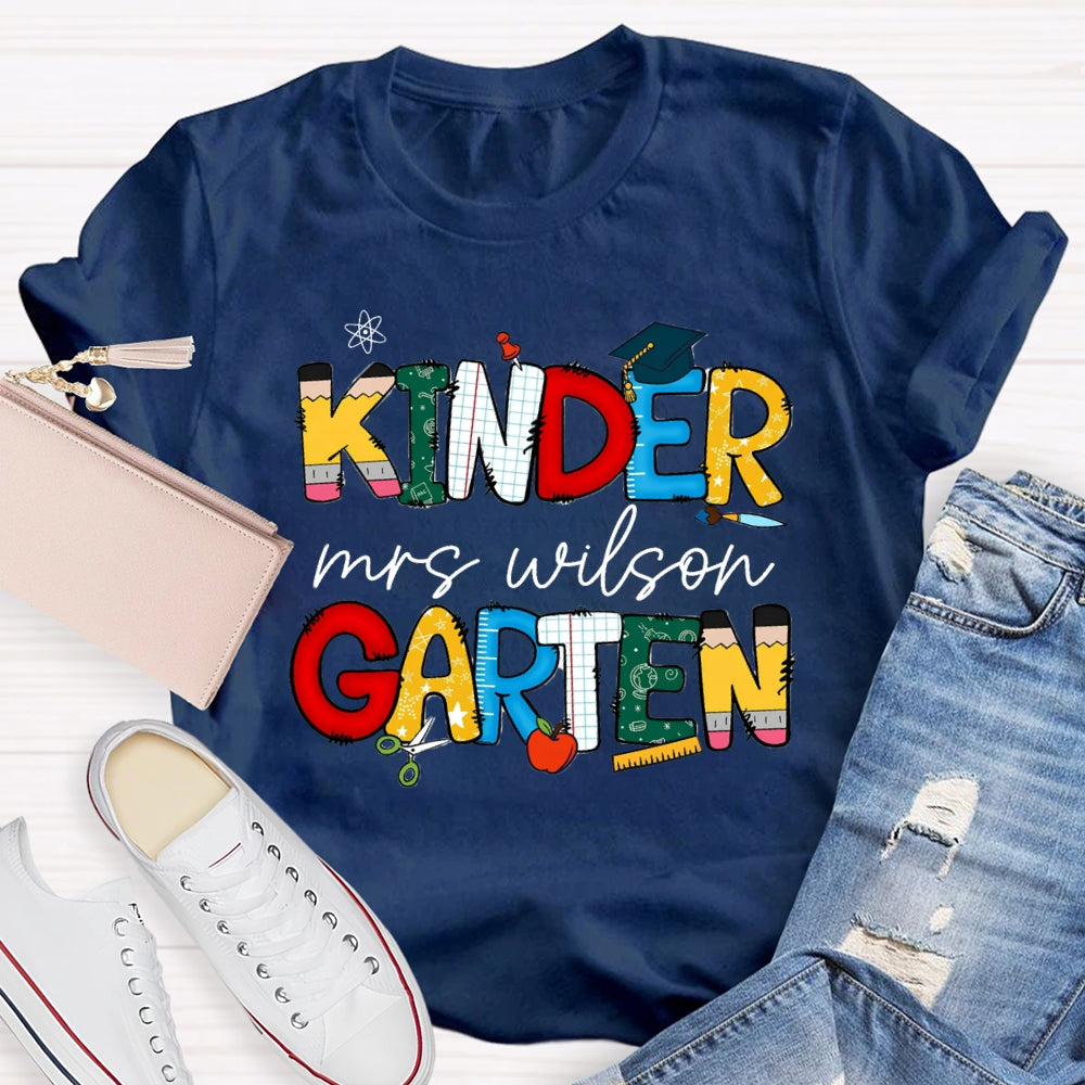 Personalized Grade And Name Colorful Letter Print T-shirt