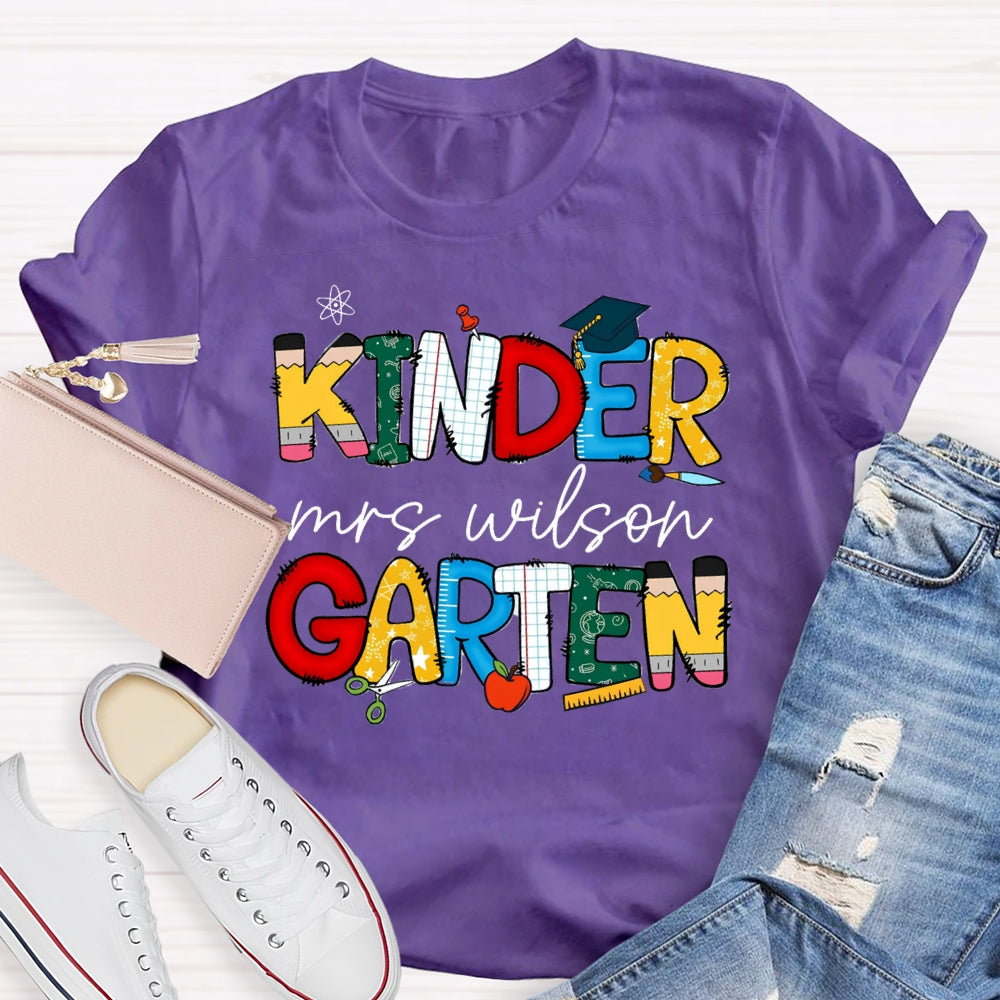 Personalized Grade And Name Colorful Letter Print T-shirt