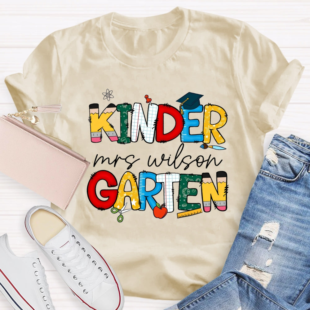 Personalized Grade And Name Colorful Letter Print T-shirt