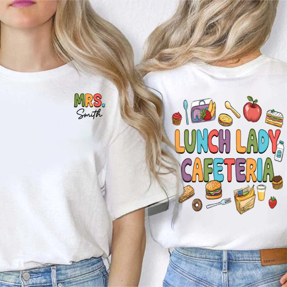 Personalized Name Lunch Lady Cafeteria Double Printed T-shirt