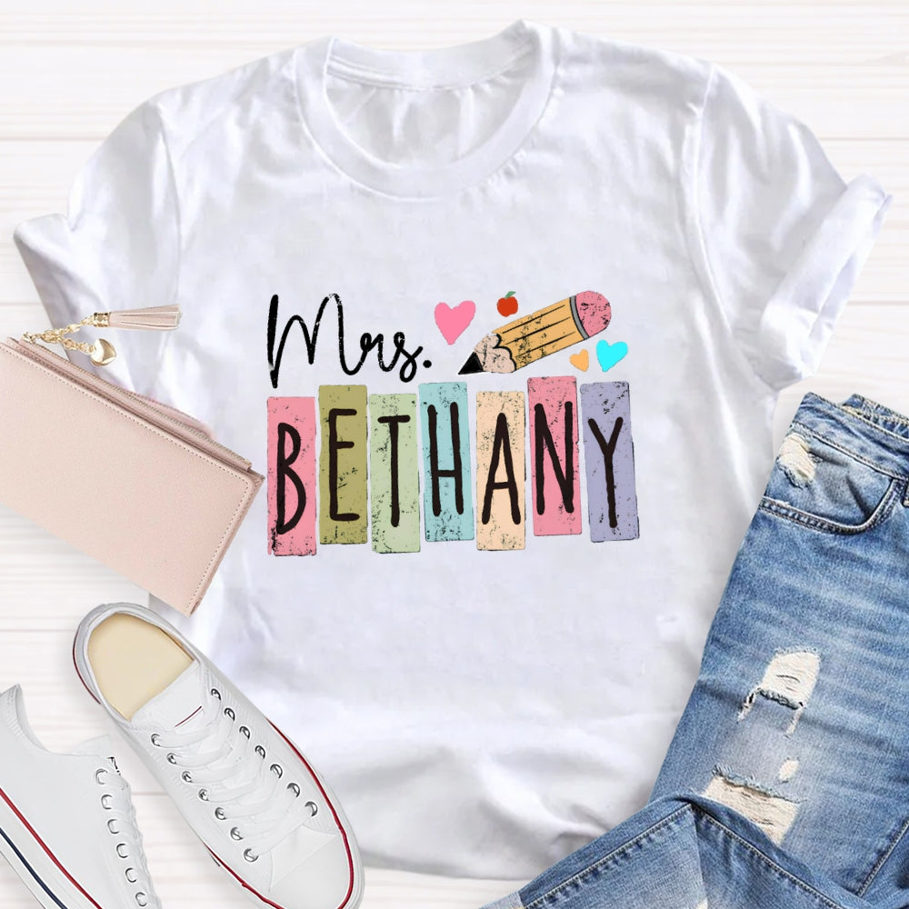 Personalized Name Color blocks Pencil T-shirt
