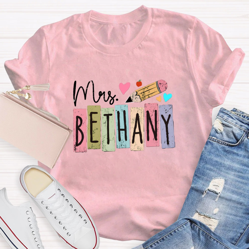 Personalized Name Color blocks Pencil T-shirt
