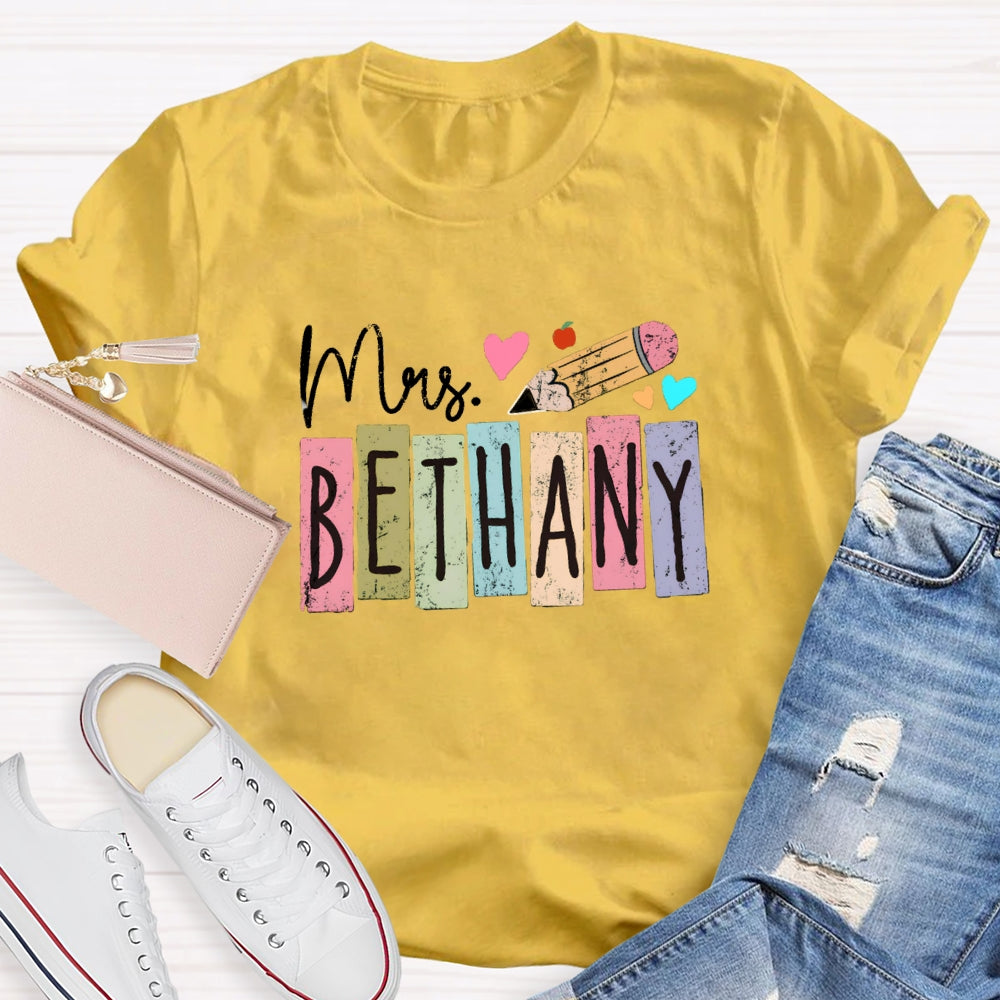 Personalized Name Color blocks Pencil T-shirt
