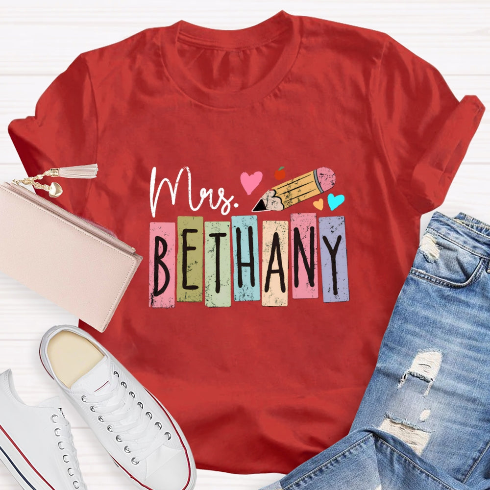 Personalized Name Color blocks Pencil T-shirt