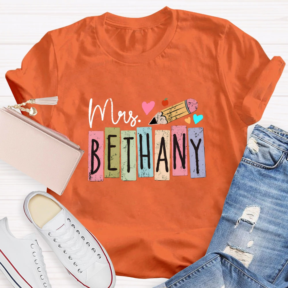 Personalized Name Color blocks Pencil T-shirt