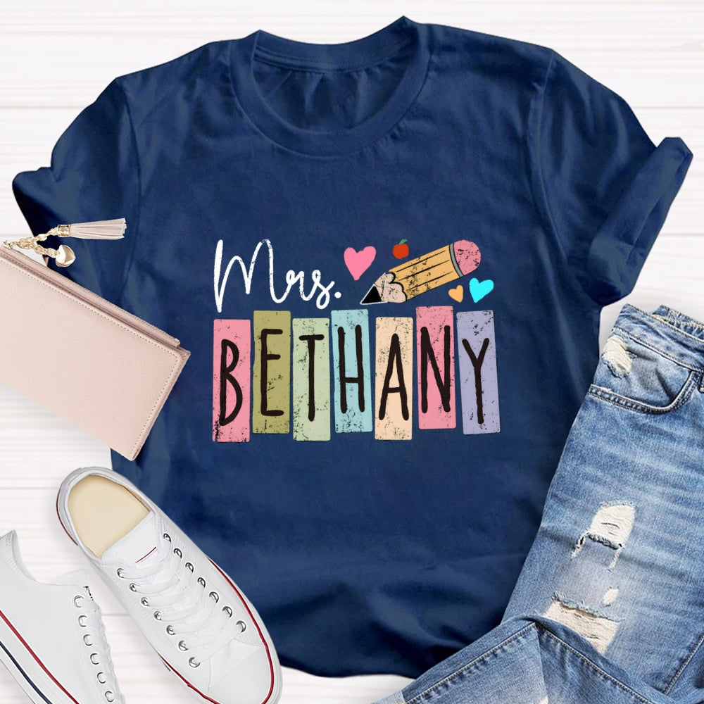 Personalized Name Color blocks Pencil T-shirt
