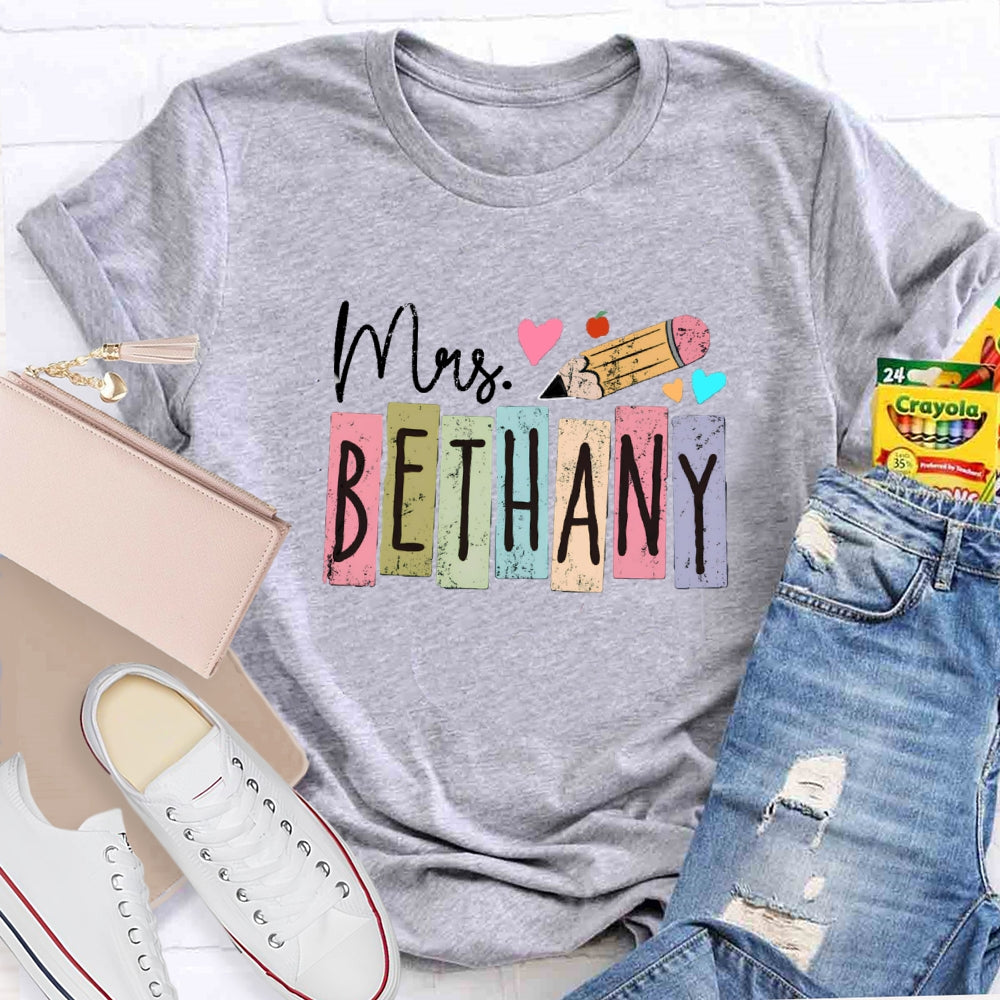 Personalized Name Color blocks Pencil T-shirt