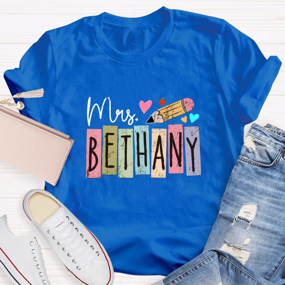 Personalized Name Color blocks Pencil T-shirt