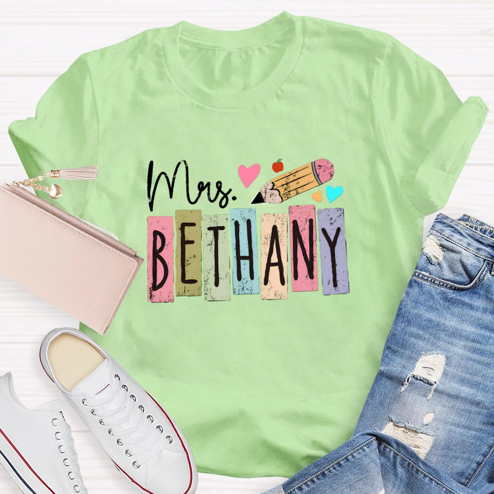 Personalized Name Color blocks Pencil T-shirt