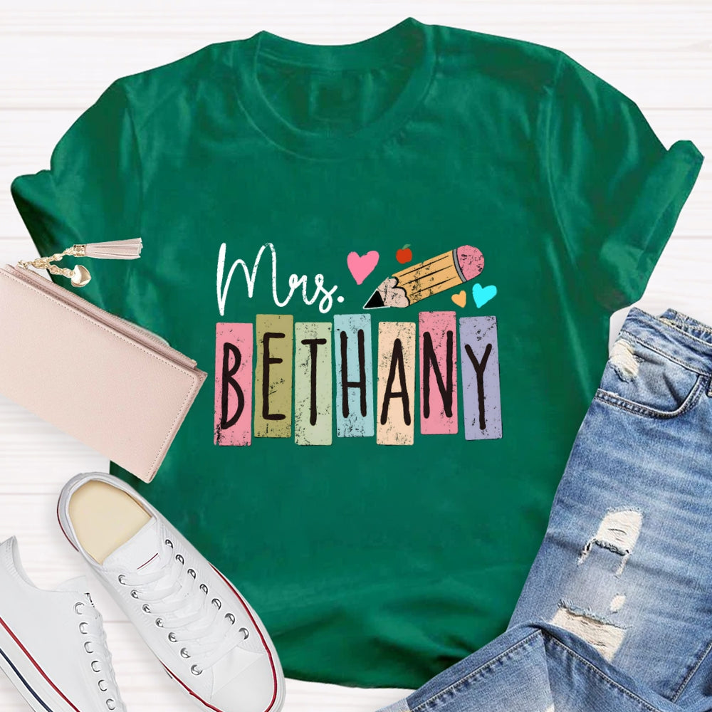 Personalized Name Color blocks Pencil T-shirt