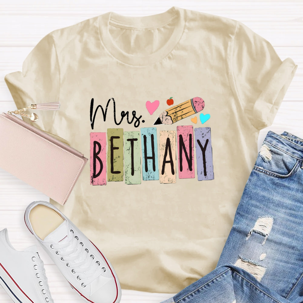 Personalized Name Color blocks Pencil T-shirt