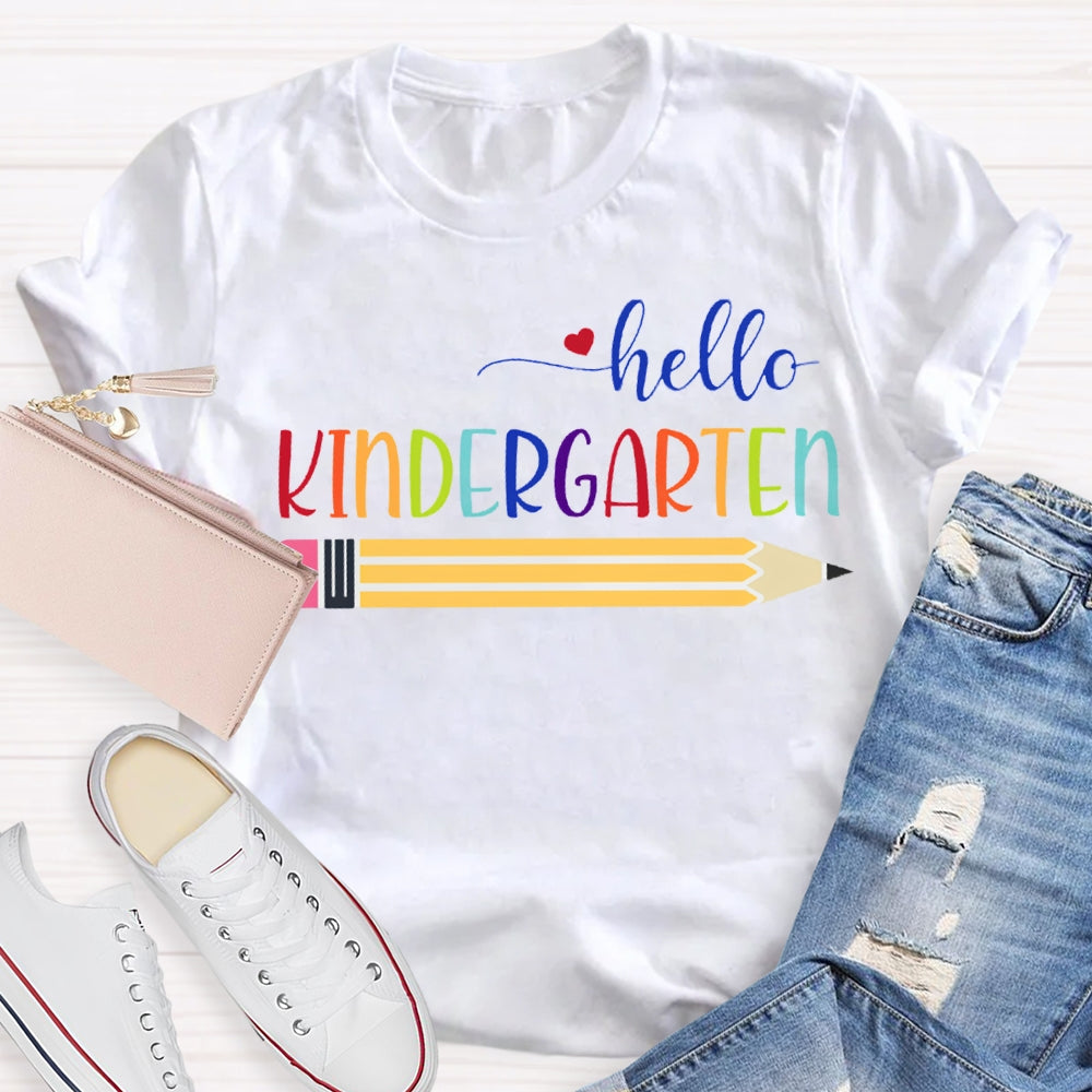 Personalized Grade Hello Kindergarten Yellow Pencil T-shirt