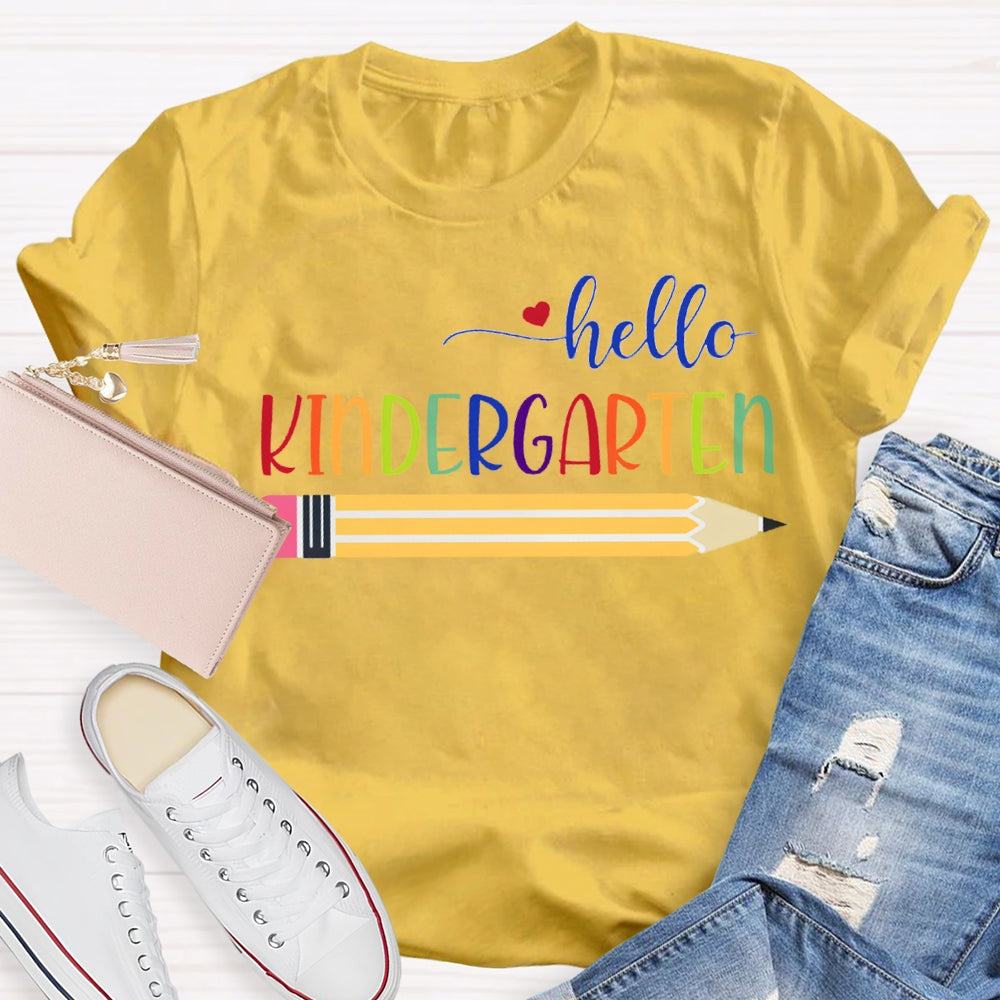 Personalized Grade Hello Kindergarten Yellow Pencil T-shirt