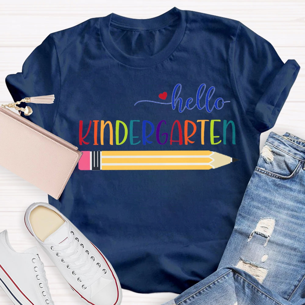 Personalized Grade Hello Kindergarten Yellow Pencil T-shirt