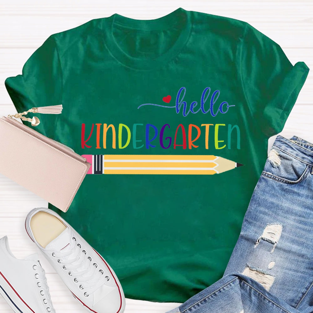 Personalized Grade Hello Kindergarten Yellow Pencil T-shirt