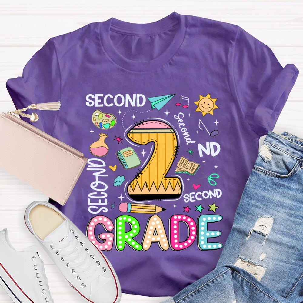 Personalized Grade Second Grade Paper Airplane And Sun T-shirt