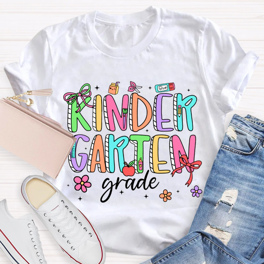 Personalized Grade Kindergarten Bow And Flowers T-shirt