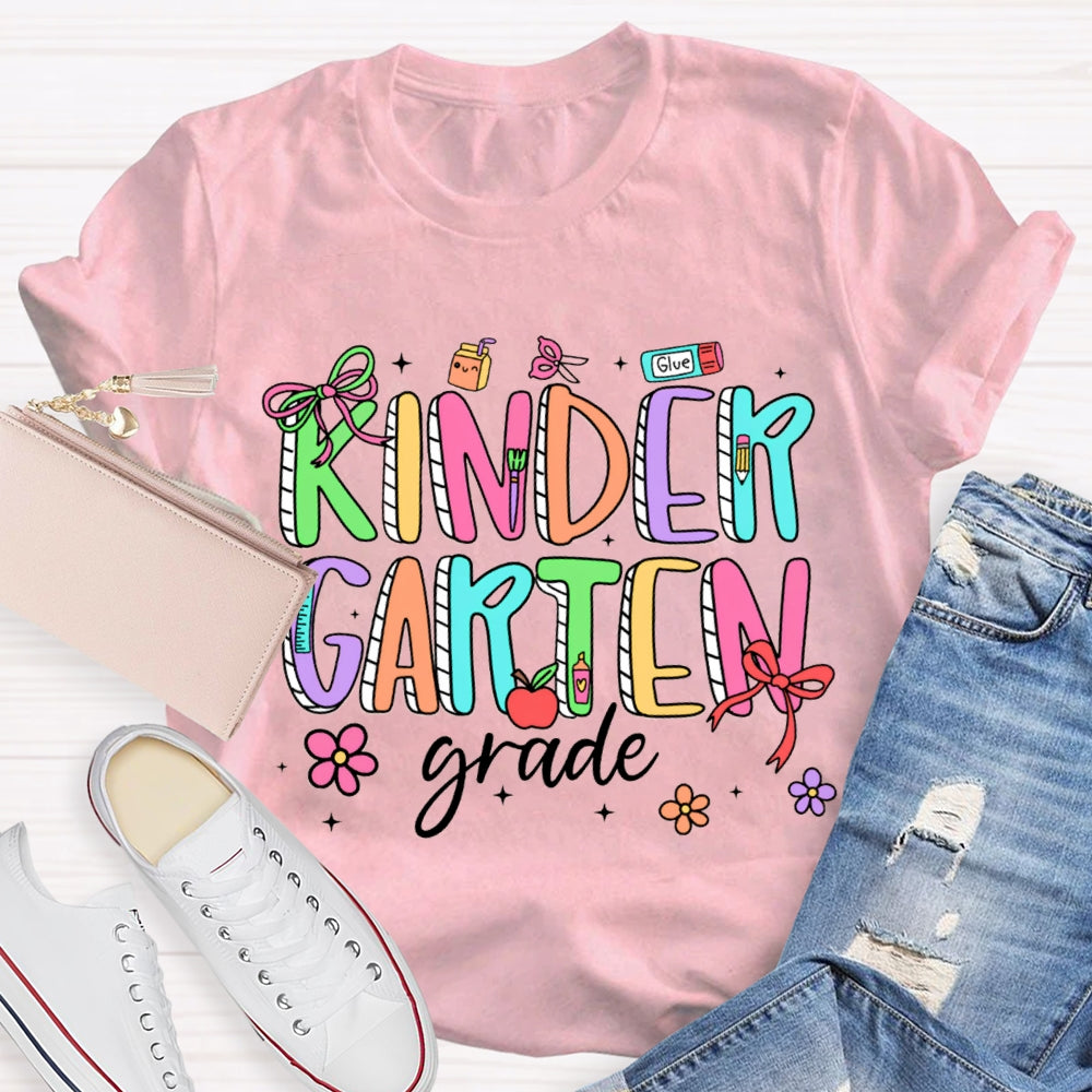 Personalized Grade Kindergarten Bow And Flowers T-shirt