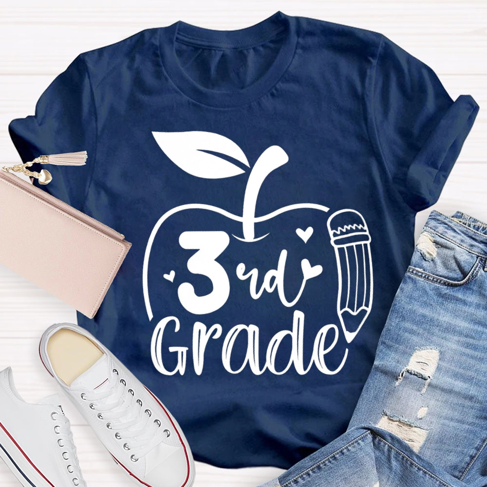 Personalized Grade Pencil And Apple Print Teacher T-shirt