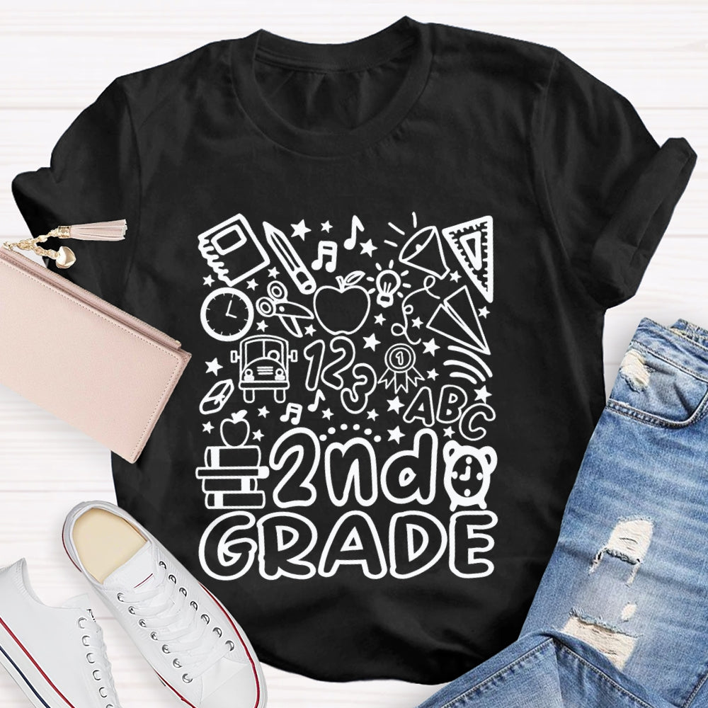Personalized Grade 2nd Grade Pentagram Clock And Apple Printing Teacher T-shirt