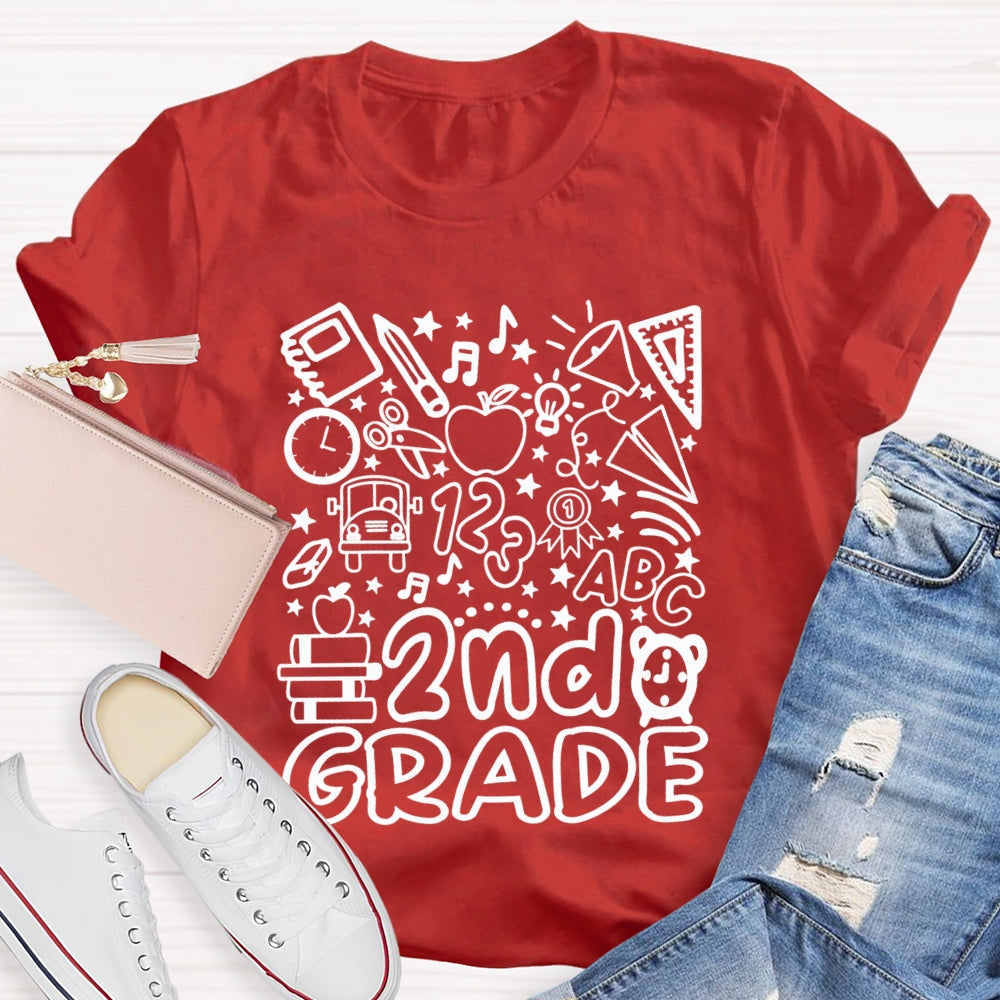 Personalized Grade 2nd Grade Pentagram Clock And Apple Printing Teacher T-shirt