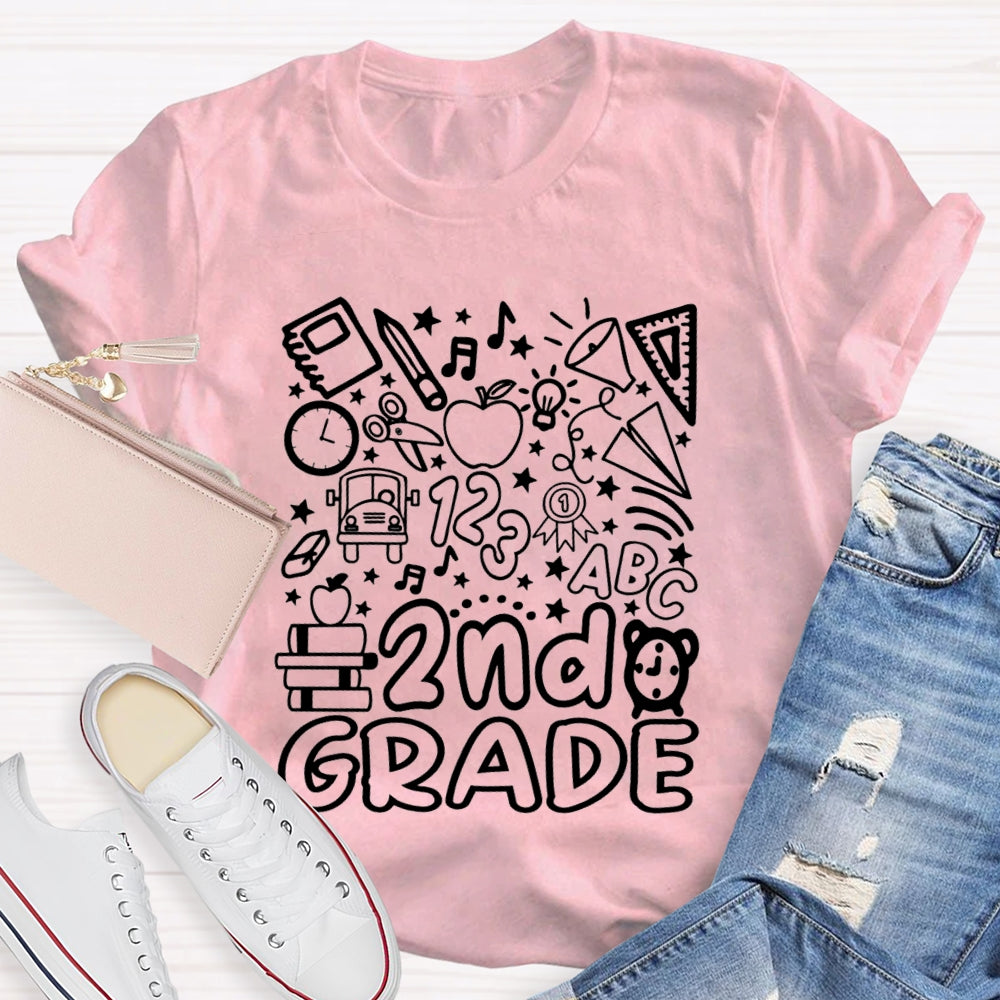 Personalized Grade 2nd Grade Pentagram Clock And Apple Printing Teacher T-shirt