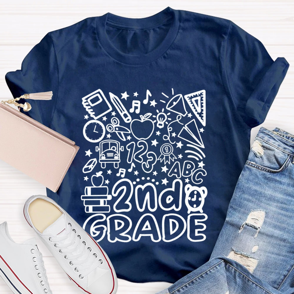 Personalized Grade 2nd Grade Pentagram Clock And Apple Printing Teacher T-shirt