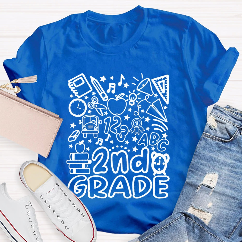 Personalized Grade 2nd Grade Pentagram Clock And Apple Printing Teacher T-shirt
